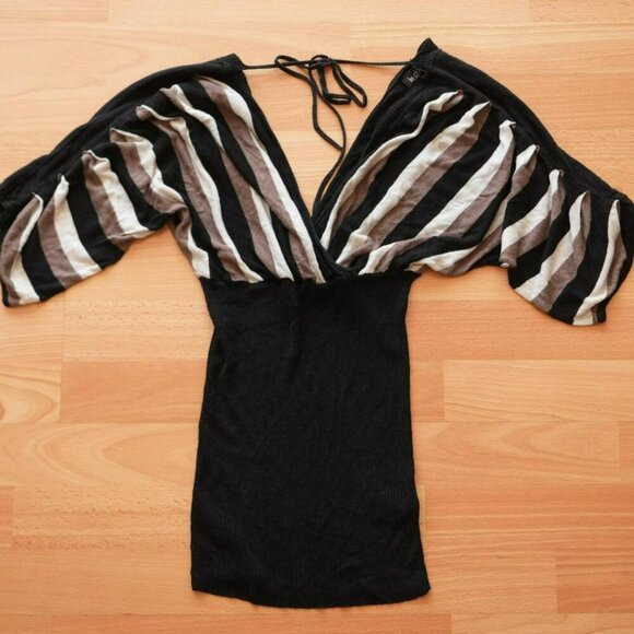 Y2K Vintage Le Château XS Knit Striped Batwing Top – Tie Back - Picture 1 of 5